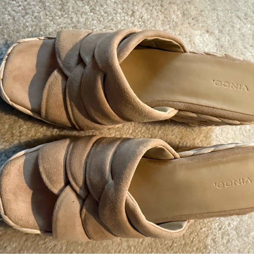 Vince Tan Suede Braided Slide Mules